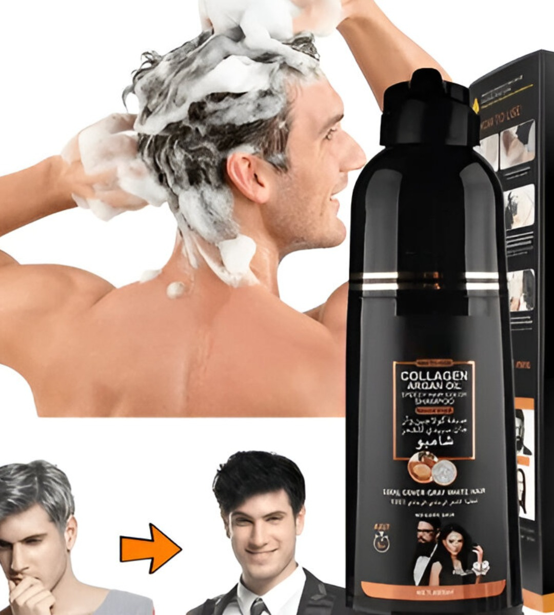 SHAMPOO TINTE CUBRE CANAS SUAVIZA REPARA CABELLO NEGRO JHN - 8