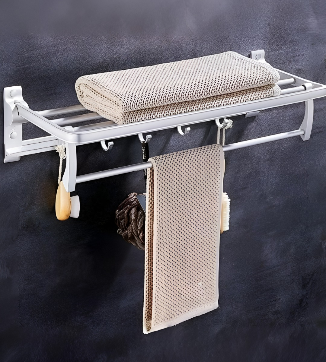 TOALLERO BAÑO BARRA MÚLTIPLE SOPORTE PLEGABLE DOBLE JHN - 2