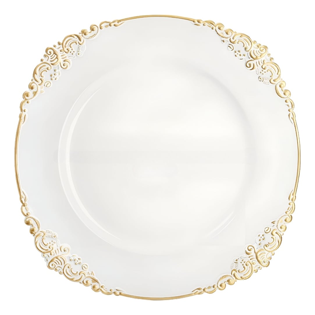 SET 3 BAJO PLATO BASE DECORATIVO BLANCO Y BORDE DORADO JHN - 3