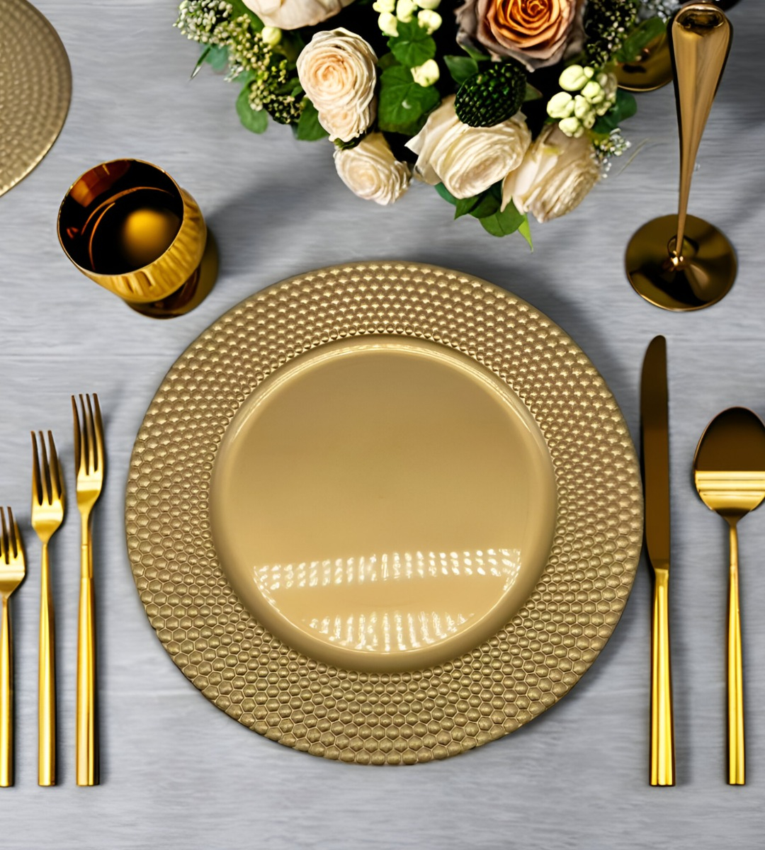 SET 3 PLATO DORADO DECORATIVO VAJILLA 33 CM REDONDO JHN - 2