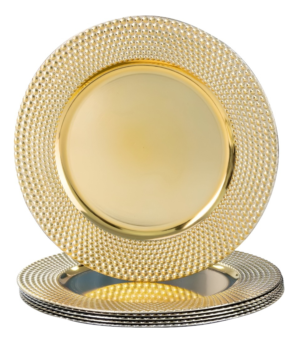 SET 3 PLATO DORADO DECORATIVO VAJILLA 33 CM REDONDO JHN - 3