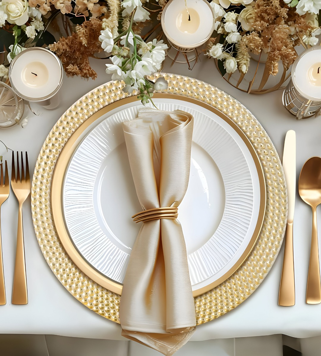 SET 3 PLATO DORADO DECORATIVO VAJILLA 33 CM REDONDO JHN - 9