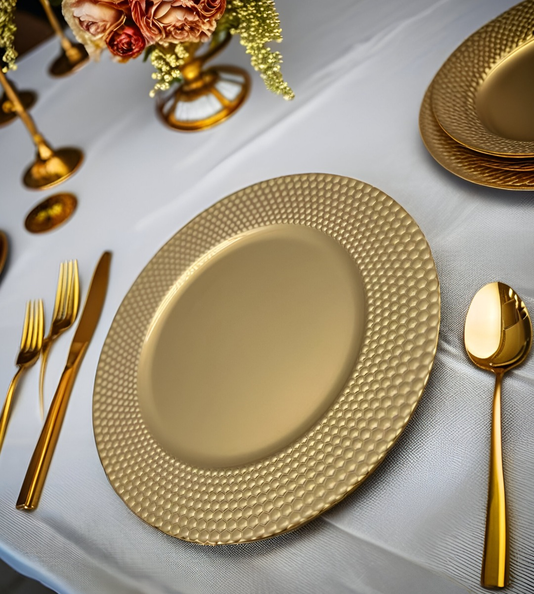 SET 3 PLATO DORADO DECORATIVO VAJILLA 33 CM REDONDO JHN - 10