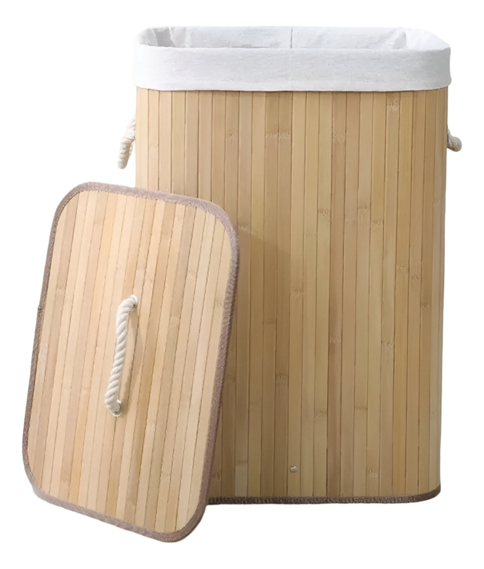CESTA ROPA ECOLÓGICA RECTANGULAR BAMBÚ TAPA NATURAL JHN - 1