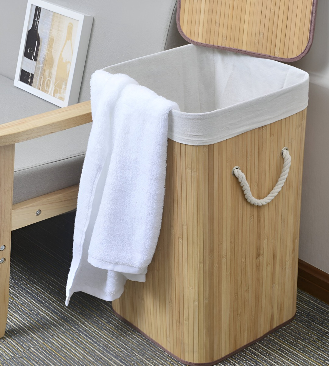 CESTA ROPA ECOLÓGICA RECTANGULAR BAMBÚ TAPA NATURAL JHN - 9