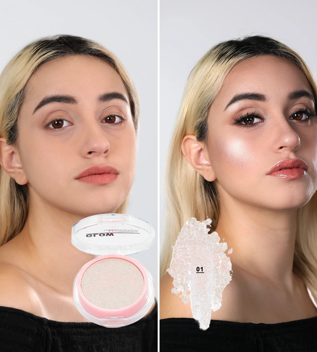 SET 2 ILUMINADOR POLVO ROSTRO BRILLO SUTIL LUMINOSIDAD JHN - 7