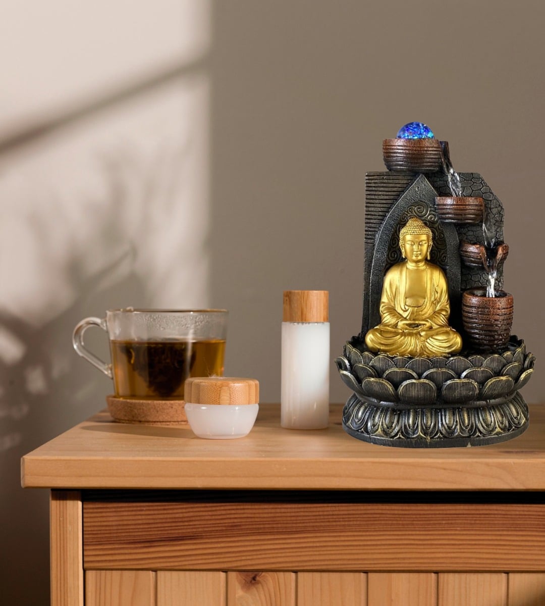 FUENTE AGUA MESA BUDA LUZ DECORACIÓN RELAJACIÓN HOGAR JHN - 5