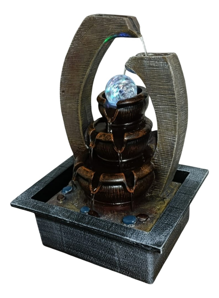 FUENTE AGUA DISEÑO MEDIEVAL DECORATIVO CON LUZ Y ESFERA JHN - 3