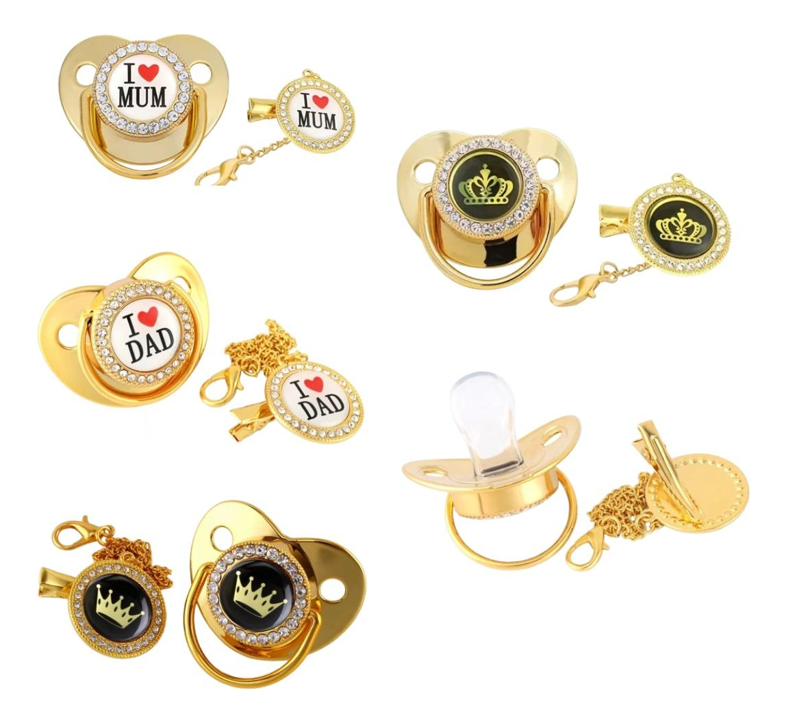 SET 2 CHUPETES CON SUJETADOR BRILLOS ELEGANTE BEBE LAU - 6