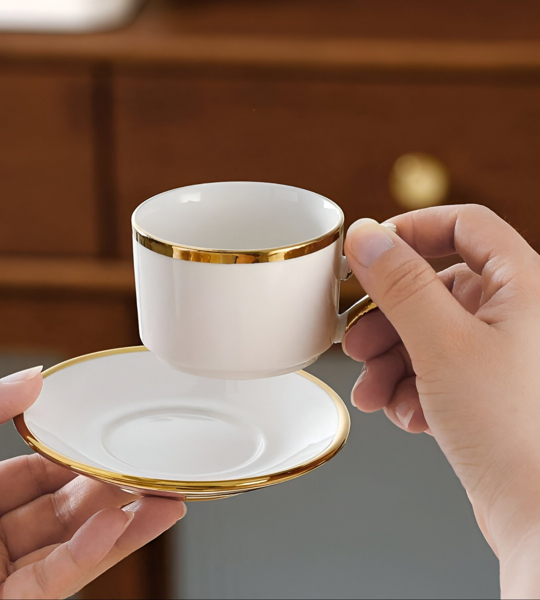 JUEGO TAZA EN COLOR CAFE PLATILLO DECORATIVO MESA ELEGANTE HOGAR JHN - 4