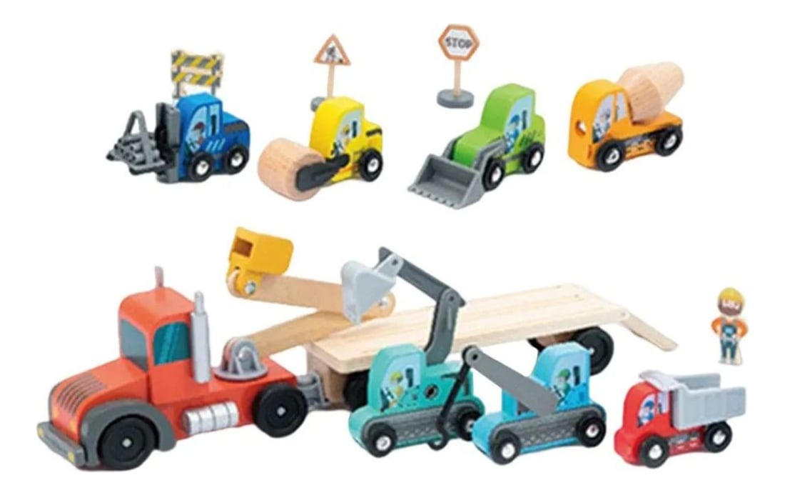 PACK JUGUETE MADERA ROMPECABEZAS VEHICULO CONSTRUCCION LAU - 1