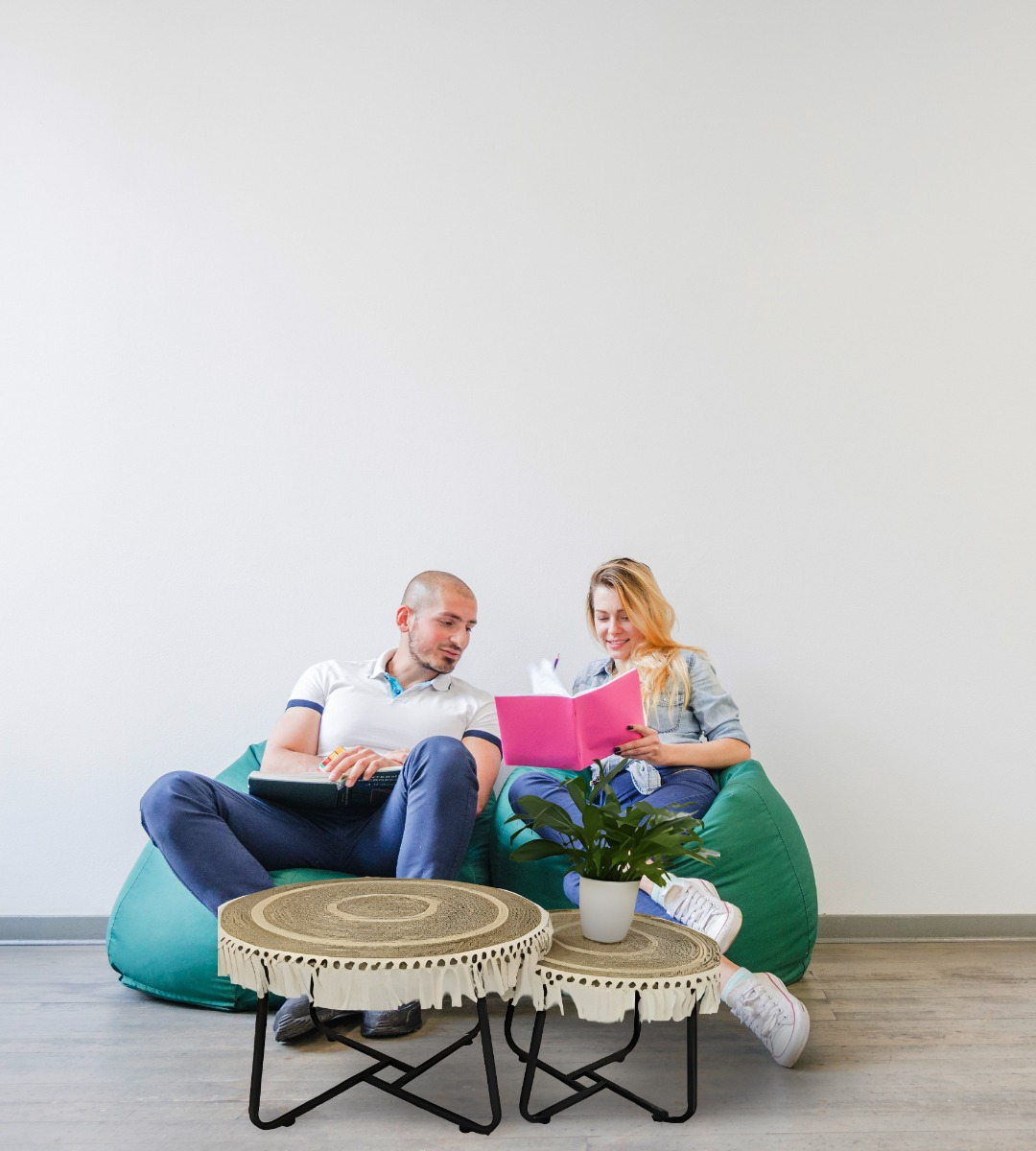SET MESA CENTRO LATERAL REDONDA ELEGANTE DECORATIVA JHN - 9