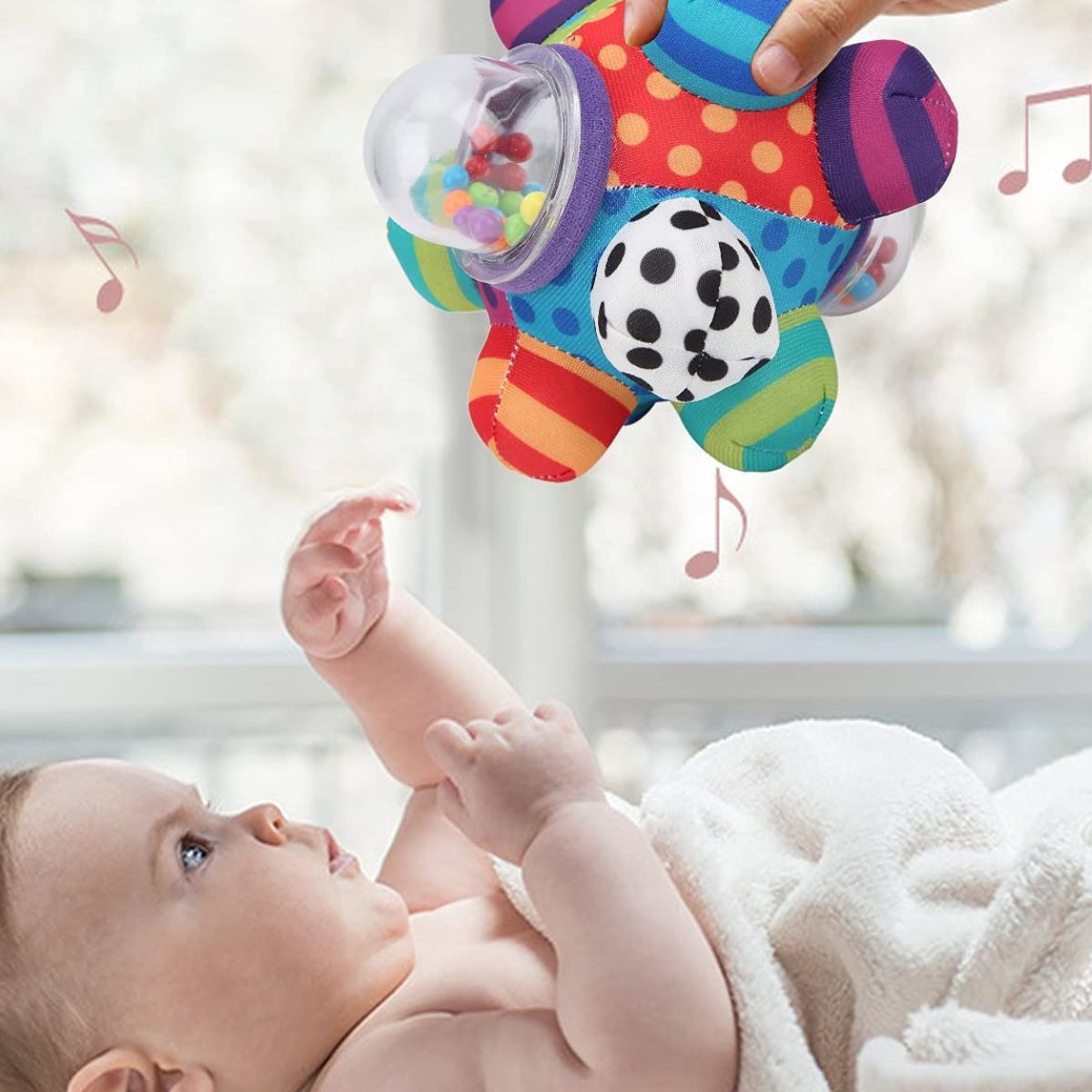 SONAJERO FORMA PELOTA FELPA SENSORIAL MOTRIZ BEBE LAU - 4