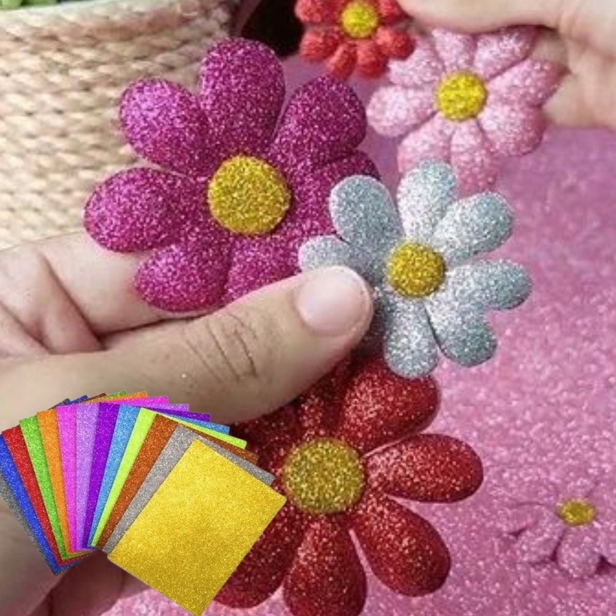 GOMA EVA GLITTER ESPUMA COLORES SURTIDOS MANUALIDADES JHN - 4