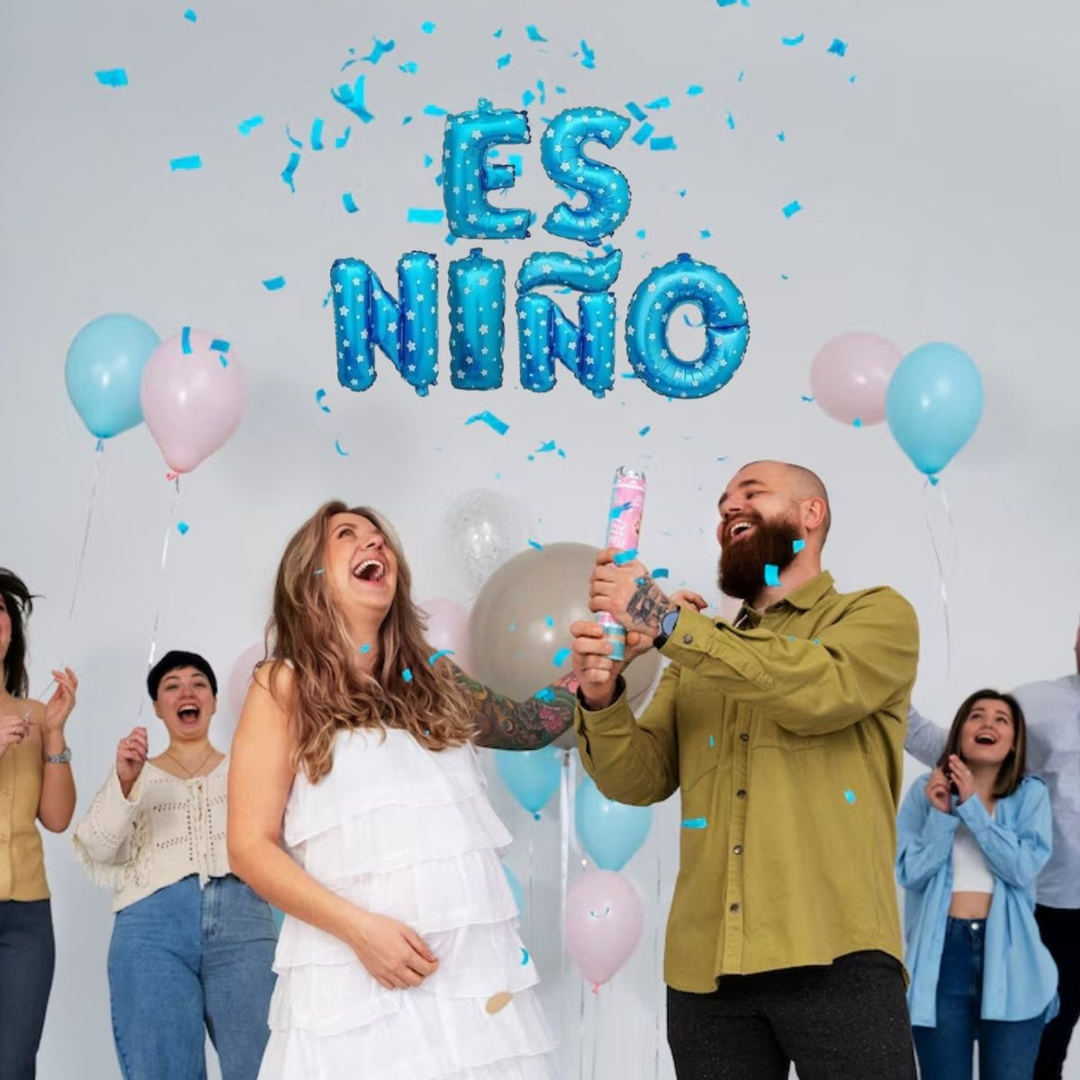 SET 8 GLOBO METALICO LETRERO ES NIÑO REVELA BABY SHOWER LAU - 8
