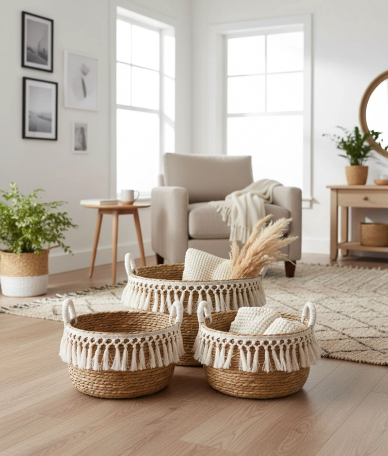 SET 3 CANASTOS DECORATIVOS ALMACENAMIENTO NATURAL HOGAR JHN - 2