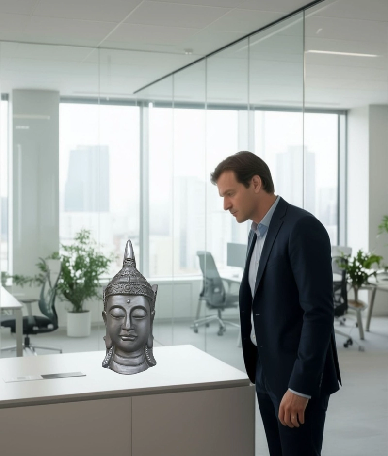 FIGURA DECORATIVA CABEZA BUDA ESTATUA ADORNO HOGAR JHN - 2