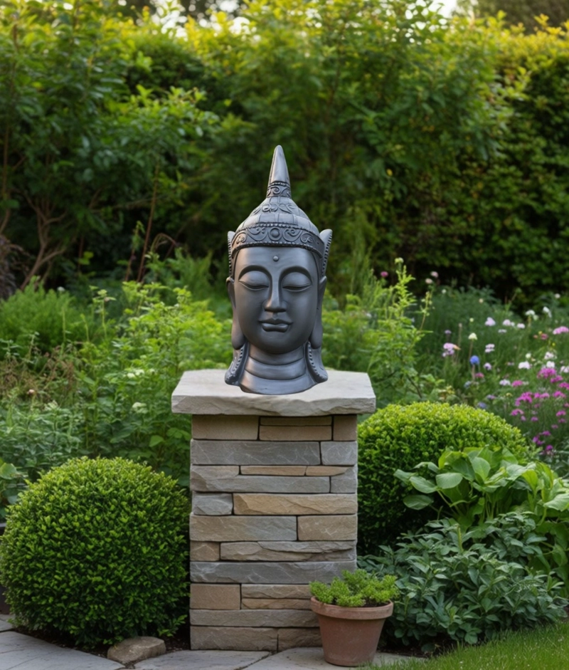 FIGURA DECORATIVA CABEZA BUDA ESTATUA ADORNO HOGAR JHN - 5