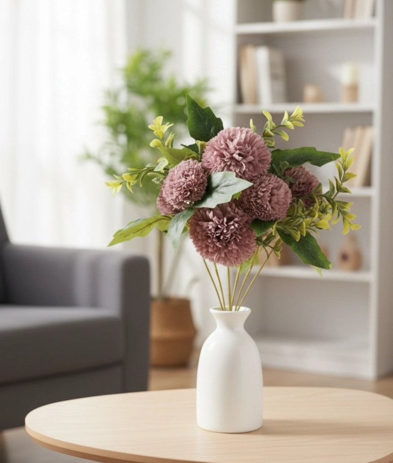 SET 2 RAMO FLORES ARTIFICIALES POMPONES DECORACION HOGAR JHN - 10