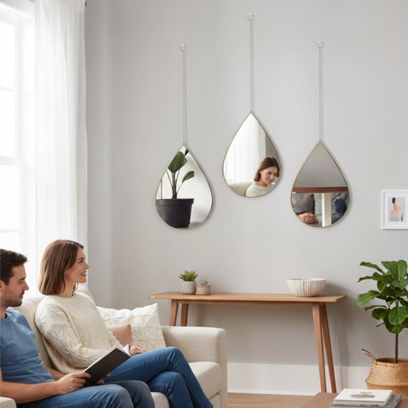 SET 3 ESPEJO PARED DECORATIVO FORMA GOTA ADORNO COLGANTE JHN - 4