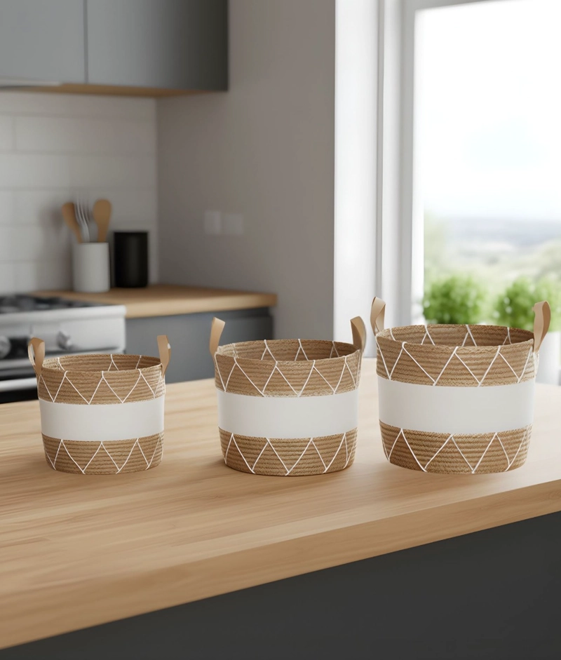 SET 3 CANASTO DECORATIVO CESTO ALMACENAMIENTO MODERNO JHN - 8
