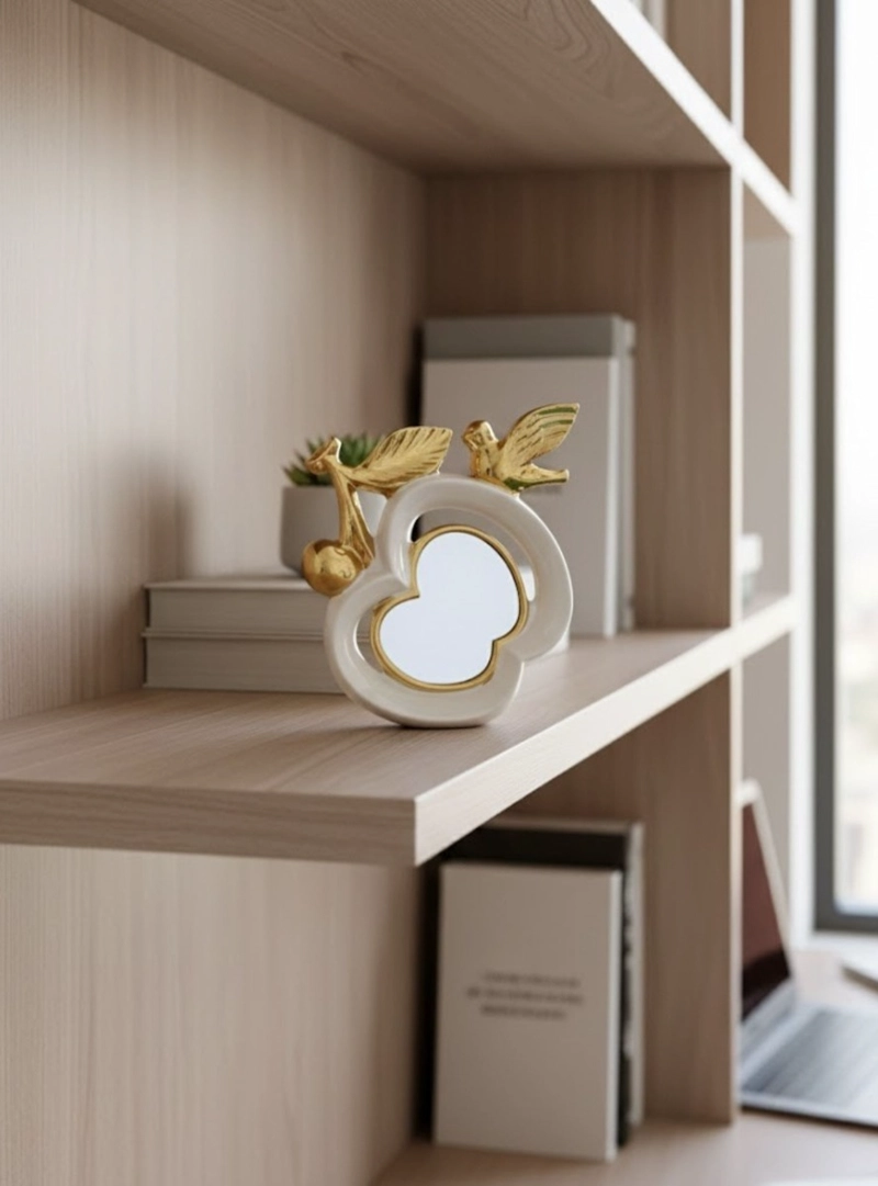FIGURA DECORATIVA ADORNO DISEÑO PAJARO ESPEJO MANZANA JHN - 9