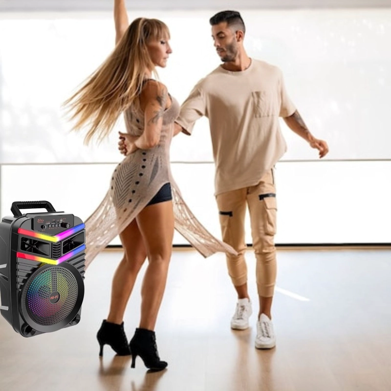 PARLANTE PORTATIL + MICROFONO LUCES LED FIESTA MUSICA LAU - 6