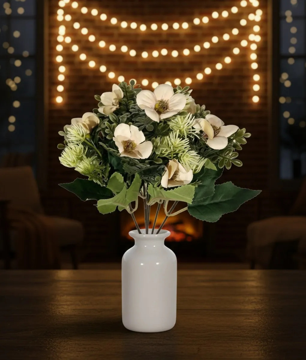SET 5 FLORES ARTIFICIALES RAMO DECORATIVO MAGNOLIA CARDO JHN - 2