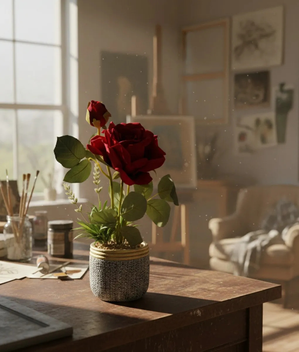 PLANTA ARTIFICIAL DECORATIVA ROSA ENCANTO RUSTICO JHN - 7