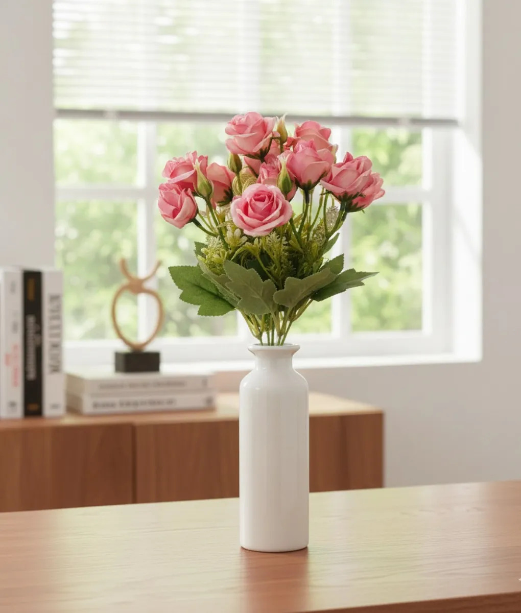 SET 4 FLORES ARTIFICIALES RAMO DECORATIVO ROSAS BOTON JHN - 2
