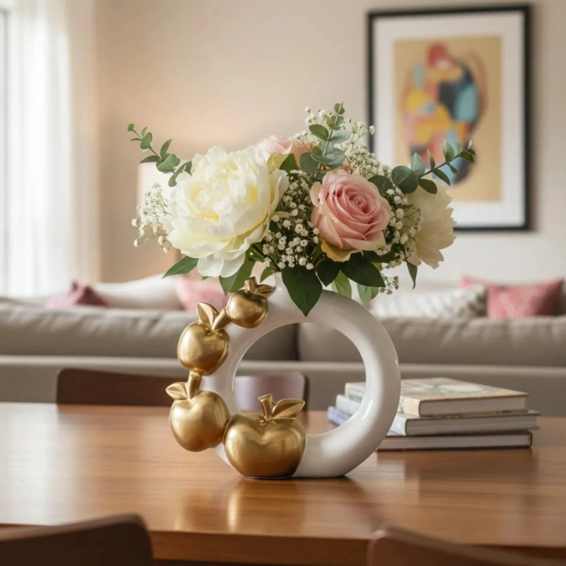 FLORERO DECORATIVO JARRON DISEÑO CIRCULAR ADORNO ESTILO JHN - 7