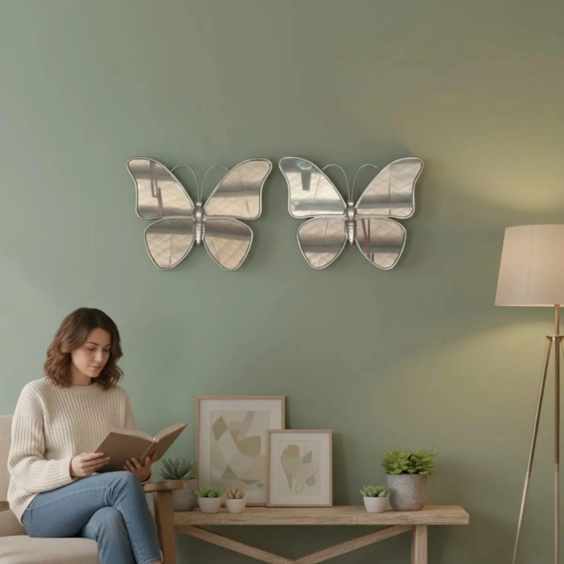 SET 2 ESPEJO DECORATIVO PARED FORMA MARIPOSA MODERNA JHN - 6