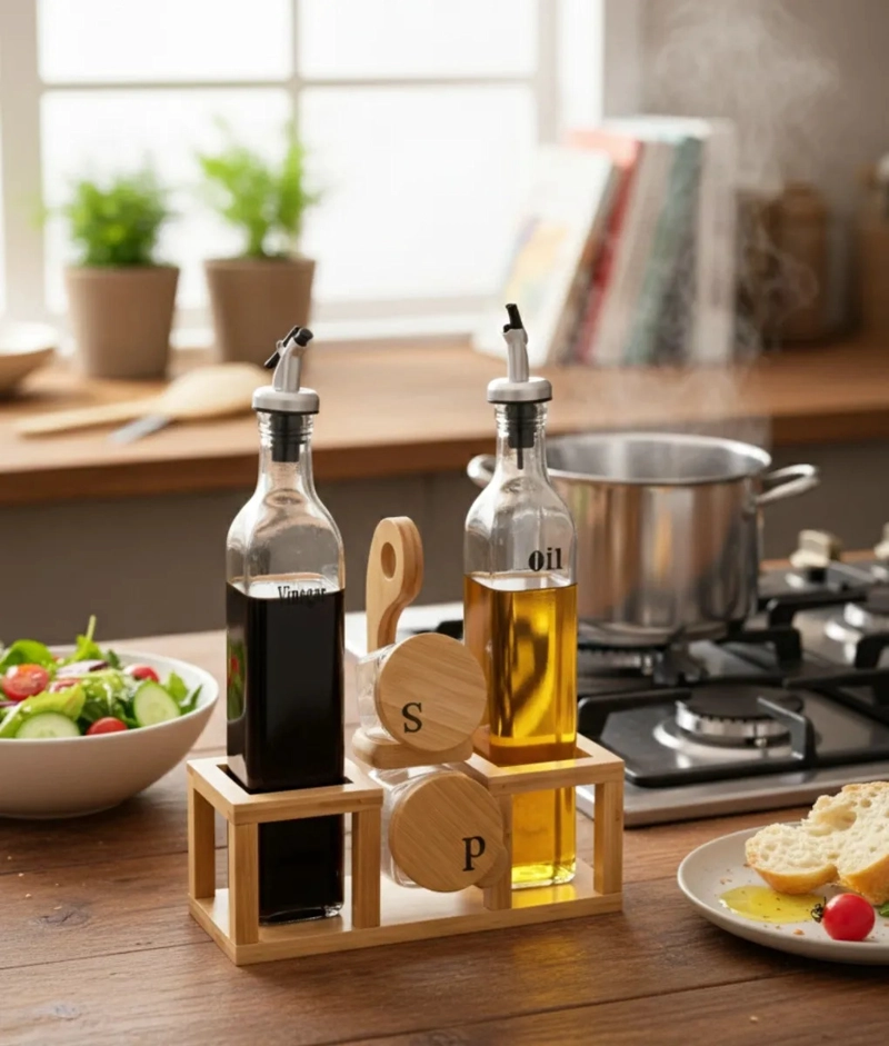 SOPORTE ACEITERA VINAGRERA SALERO PIMENTERO BAMBU MESA JHN - 2