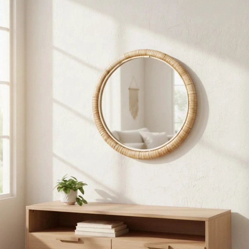 ESPEJO PARED DECORATIVO CIRCULAR TEXTURA MIMBRE ADORNO JHN - 7