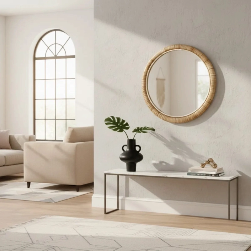 ESPEJO PARED DECORATIVO CIRCULAR TEXTURA MIMBRE ADORNO JHN - 9