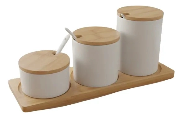 SET 3 FRASCOS CONTENEDORES BASE BAMBU ESTILO MINIMALISTA JHN - 1