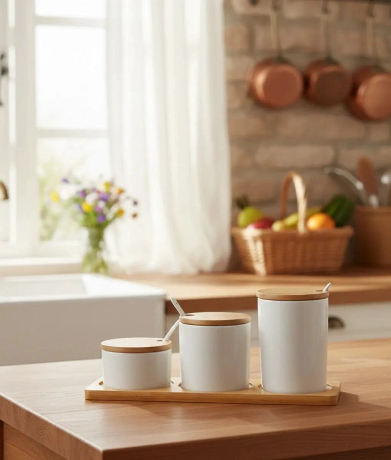 SET 3 FRASCOS CONTENEDORES BASE BAMBU ESTILO MINIMALISTA JHN - 9