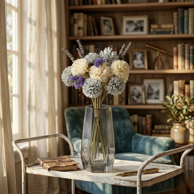 SET 3 RAMOS FLORES ARTIFICIALES POMPON DECORACION ALJ - 4