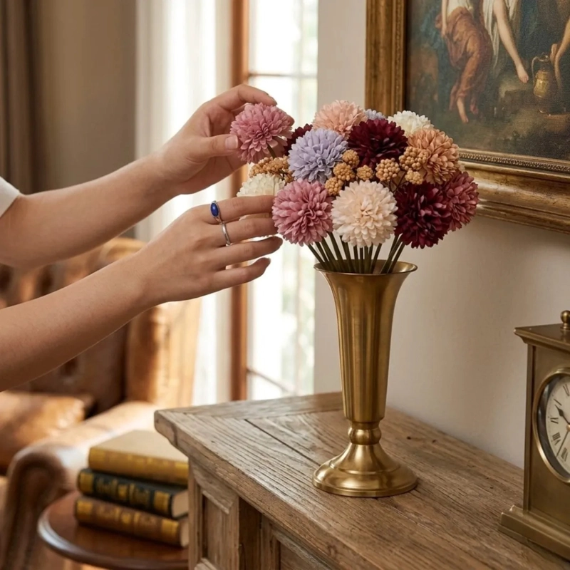 SET 3 RAMOS FLORES ARTIFICIALES POMPON DECORACION ALJ - 5