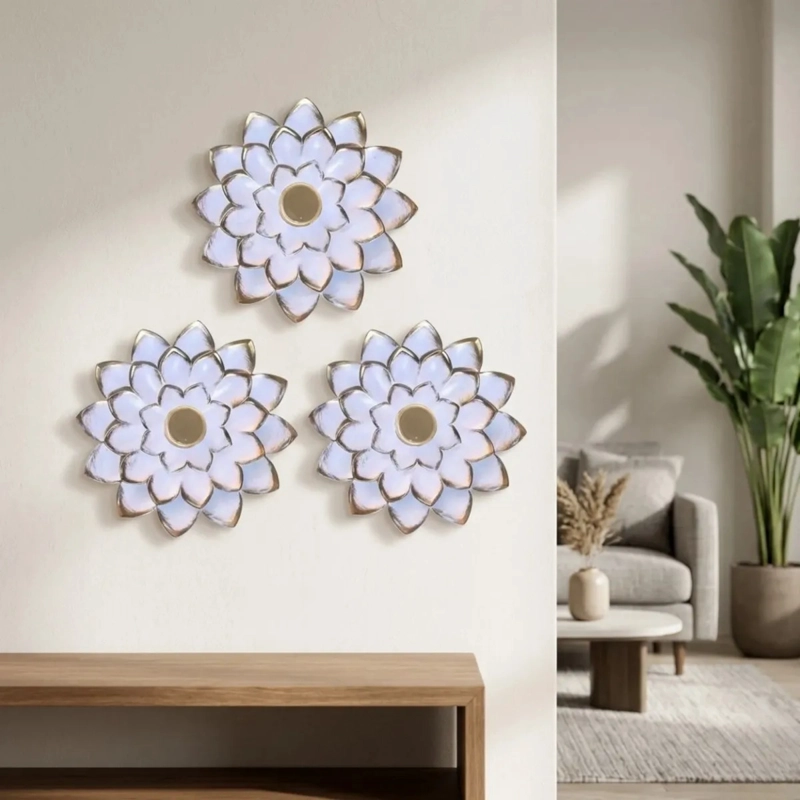 SET 3 ESPEJOS DECORATIVOS PARED DISEÑO FLOR RELIEVE ALJ - 7