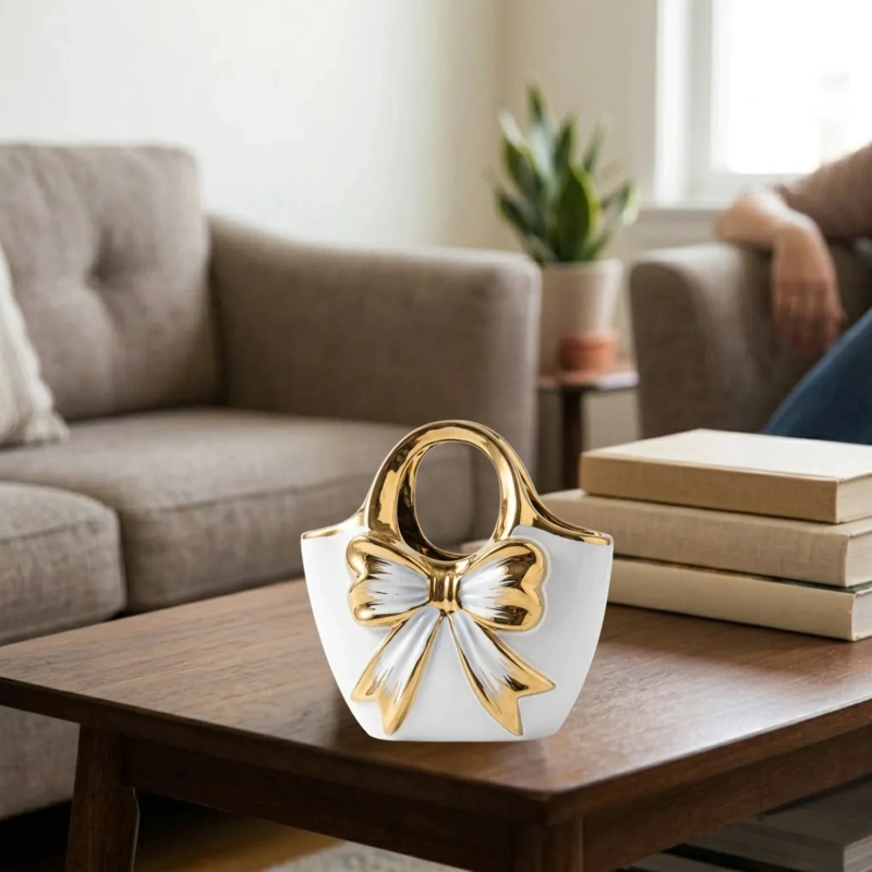 FLORERO DECORATIVO FORMA BOLSO MANO LAZO ELEGANTE ALJ - 6