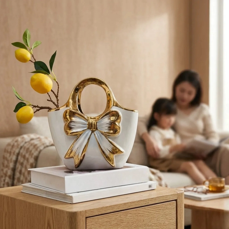 FLORERO DECORATIVO FORMA BOLSO MANO LAZO ELEGANTE ALJ - 9