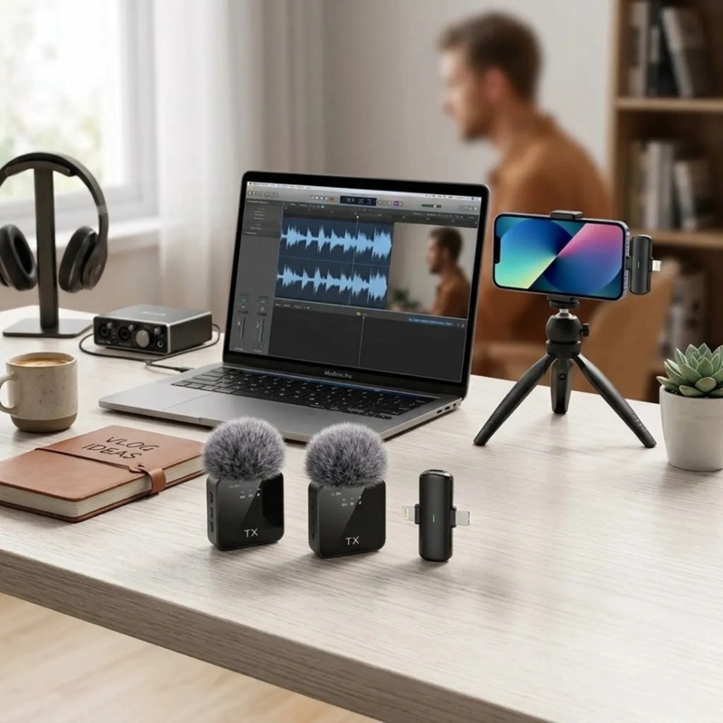 KIT 2 MICROFONOS INALAMBRICOS ENTREVISTAS CELULAR CAMARA ALJ - 5