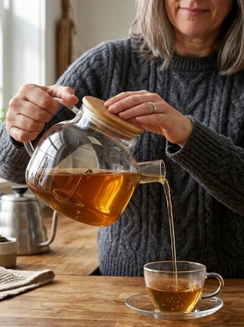 TETERA VIDRIO BOROSILICATO 1LITRO TAPA BAMBU INFUSOR MV - 8
