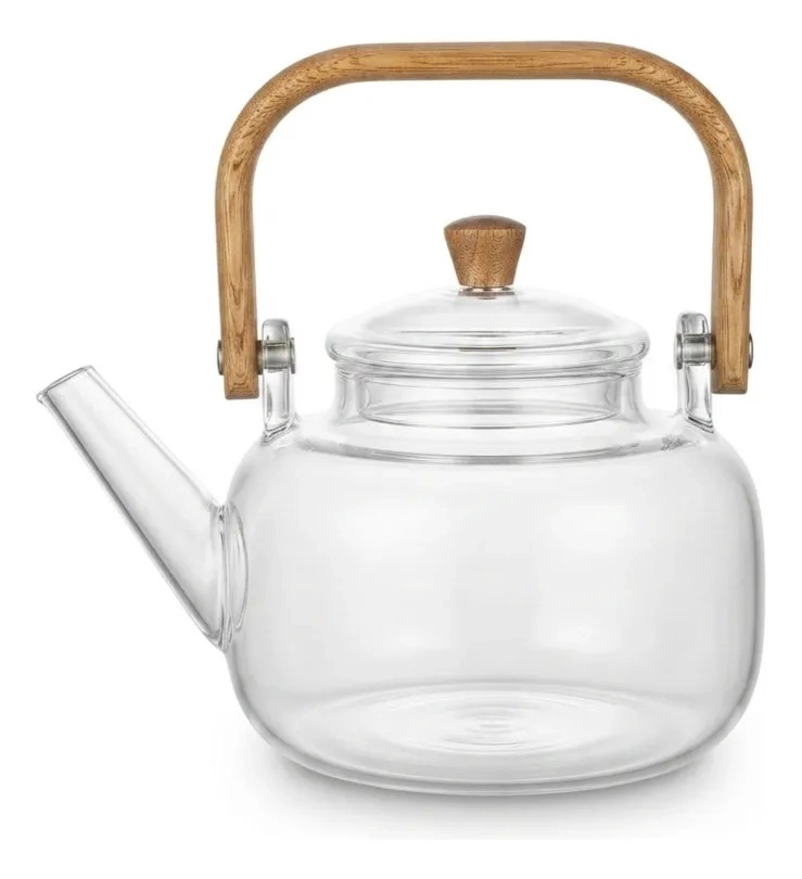 TETERA VIDRIO BOROSILICATO CON ASA MADERA INFUSOR TE MV - 1