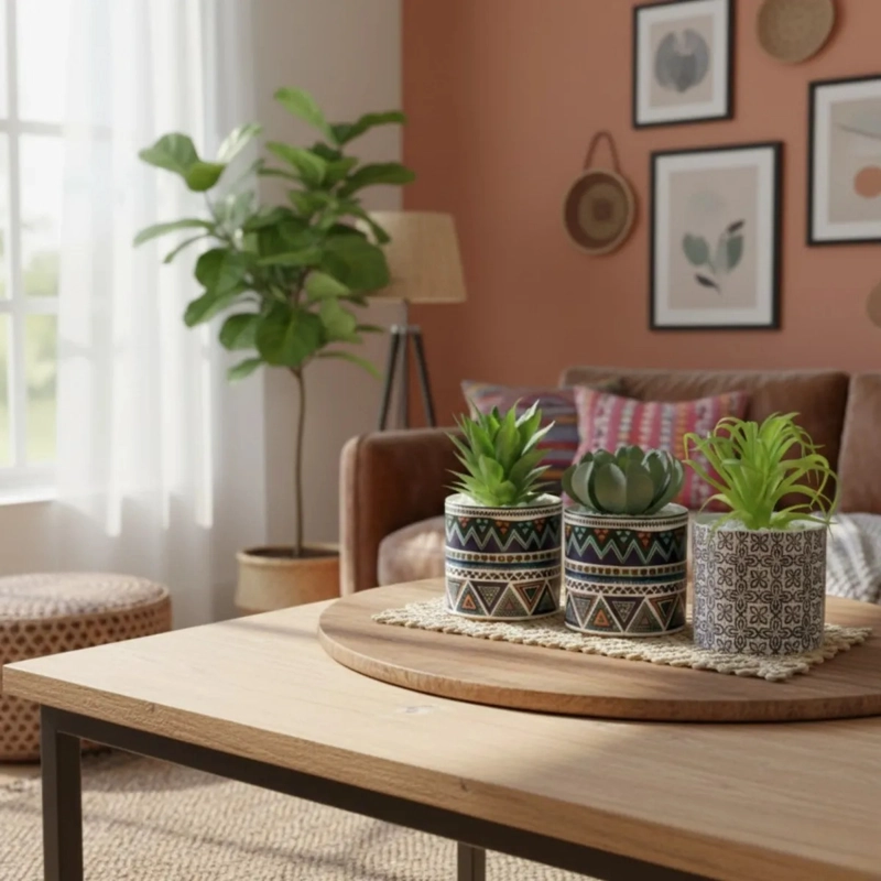 MACETA ARTIFICIAL DECORATIVA ETNICA PLANTA SUCULENTA ALJ - 9