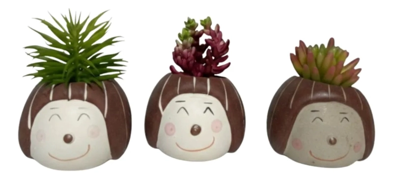 SET 2 MACETAS DECORATIVAS CARITAS PLANTAS SUCULENTAS ALJ - 1