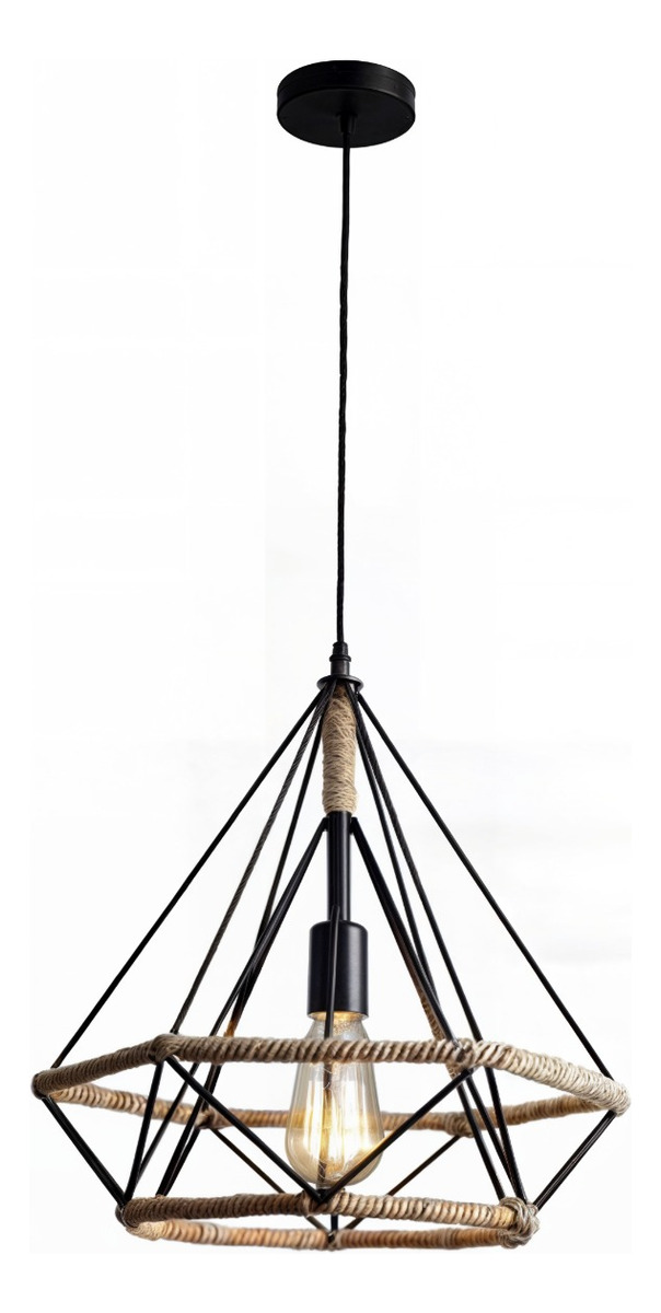 LÁMPARA COLGANTE TECHO DIAMANTE DECORATIVO CUERDA METAL JHN NEGRO - 1