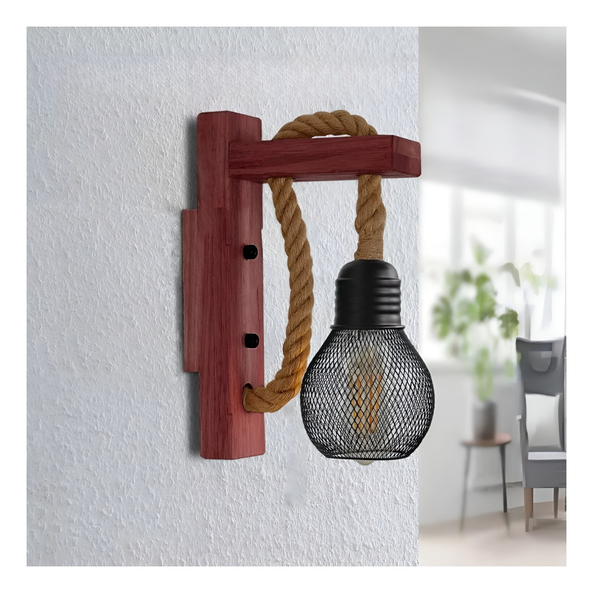 LÁMPARA PARED MADERA SOGA VINTAGE RÚSTICA RETRO JHN CAFÉ - 3