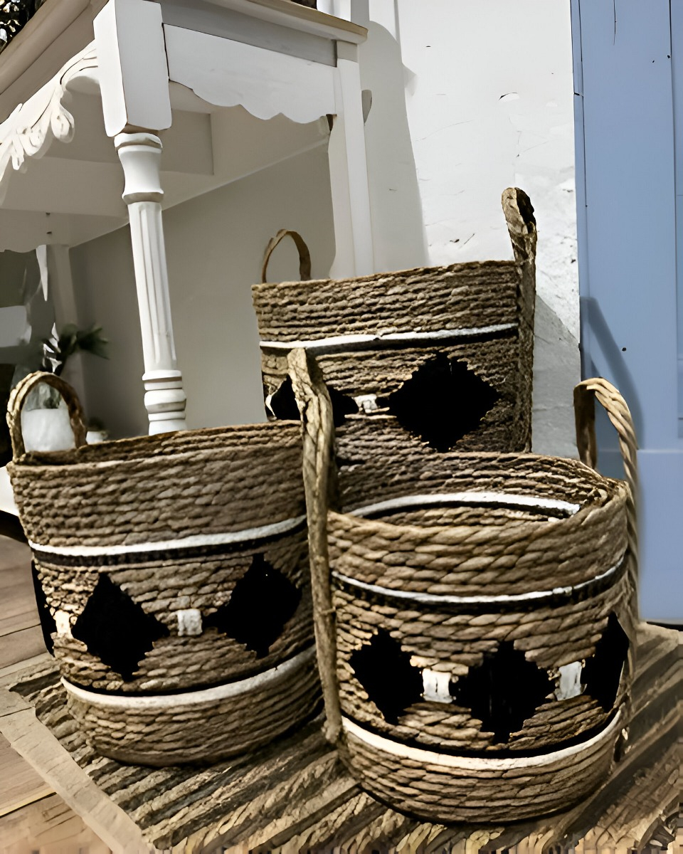 SET DE 3 CANASTOS DECORATIVOS YUTE CESTOS ÉTNICO JHN - 4